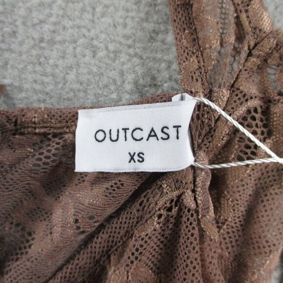 Outcast Vanessa Jumpsuit Mocha Womens XS Brown Sheer Bodycon Flare Leg Bandeau - Picture 6 of 9